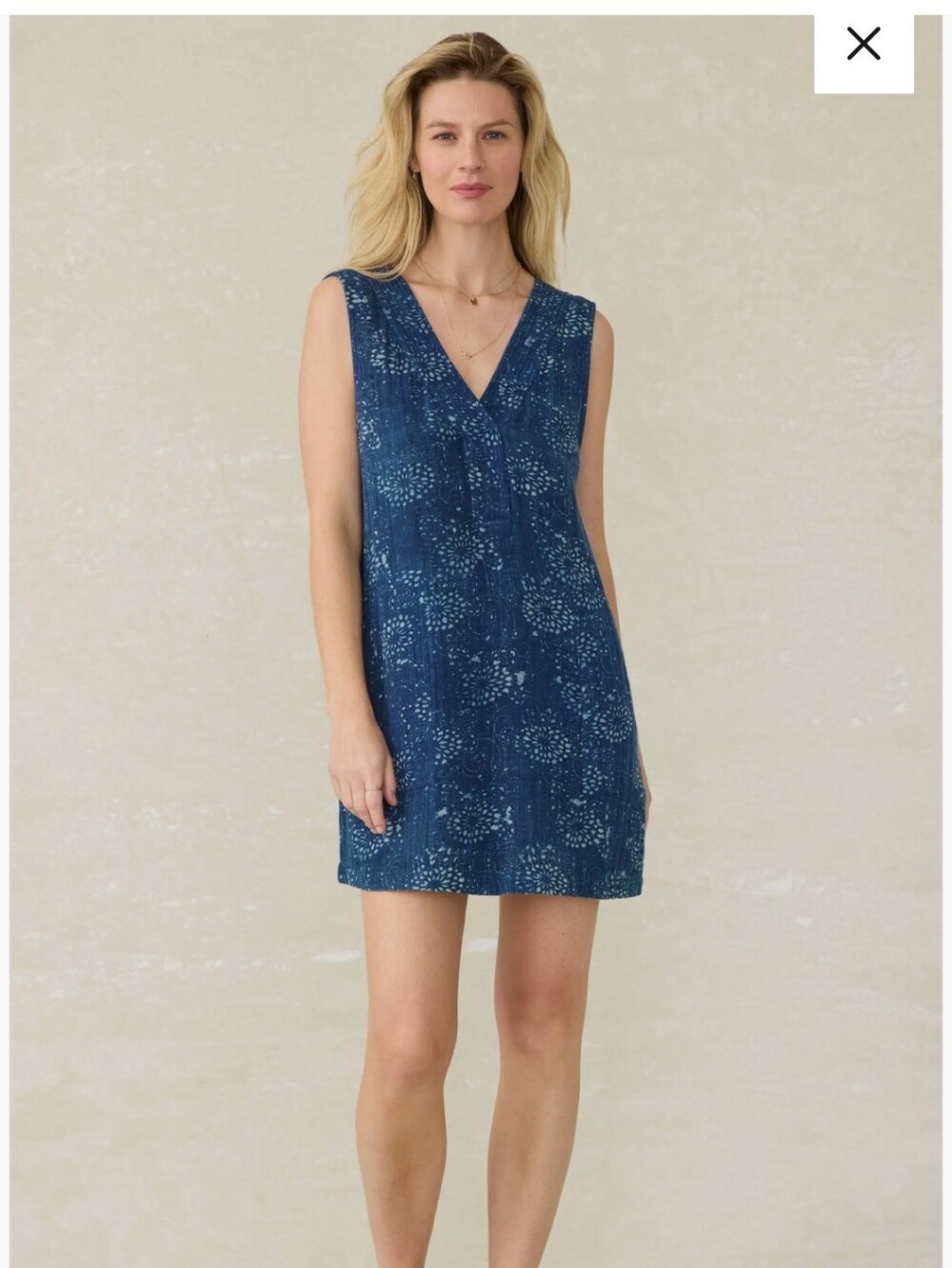 Faherty Azure Sleeveless Organic Cotton Minidress Color Indigo Isle Print M NWT